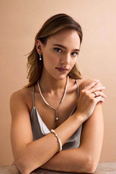 Birinci 14 Ayar Altın 6 mm Baget Zirkon Taşlı Doğal İnci Küpe Kolye Bileklik ...