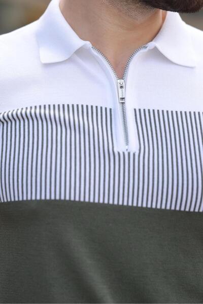 Madmext Khaki Color Blocked Polo Neck Knitwear Men's T-Shirt E7409