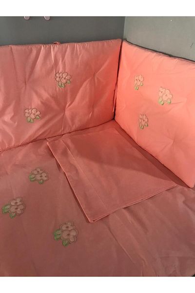 CherryPie Salmon Color Embroidered Baby Duvet Cover Set and Edge Protection 60X120