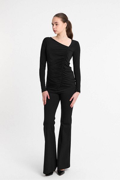Laranor Black Collar Detailed Gather Design Blouse Day - Night Elegance 25L8014