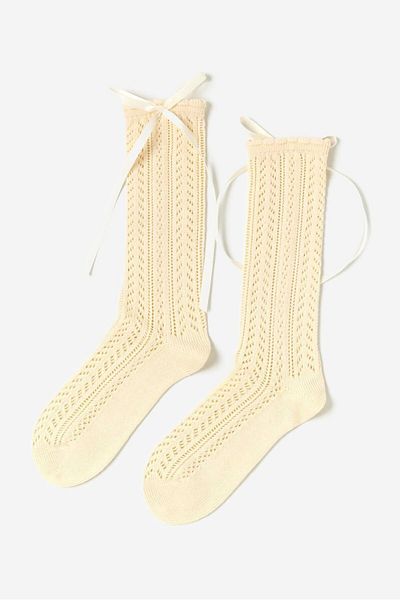 Katia&Bony Girl's Knitwear Knee Socks Ecru Satin Bow