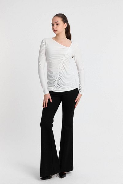 Laranor Ecru Collar Detailed Gathered Design Blouse Day - Night Chic 25L8014