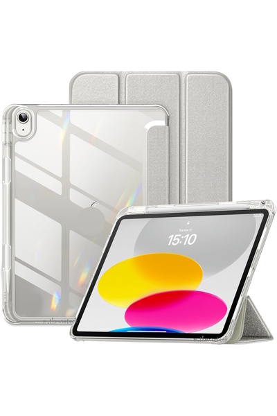 m.tk moveteck İpad 11. Nesil Tablet Kılıf Manyetik Pen Charge Kalem Bölmeli Akıllı Uyku Modlu Şeffaf A3355/A3356