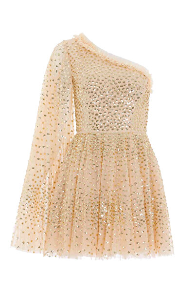 Needle & Thread Siyah Noktalı Tek Omuz Mini Elbise