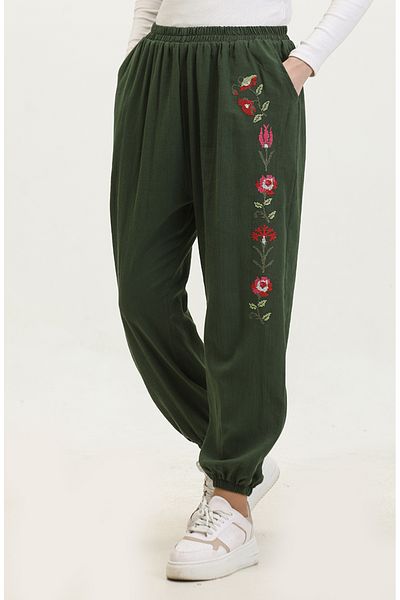 sefamerve Pânză Şile brodată - 0019-07 Pantaloni kaki