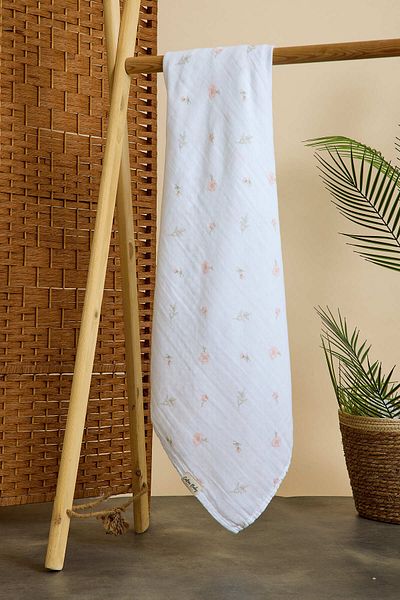 Caline Baby 2 Layers Digital Flower Print Muslin White - 120*120 cm