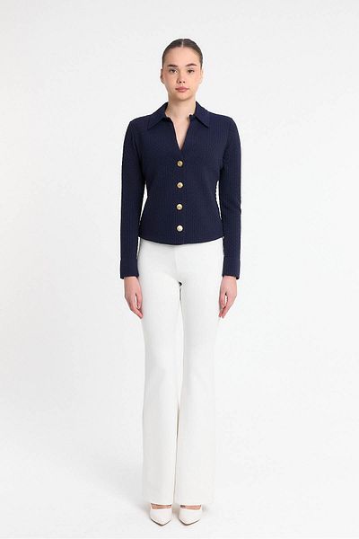Laranor Navy Blue Gold Button Design Silk Viscose Shirt Day - Night Chic 25L8017