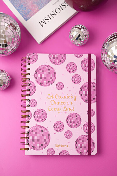 Matt Notebook B5 17x24 cm Spiralli Lastikli Kareli Tarihsiz Not Defteri Disko Topu