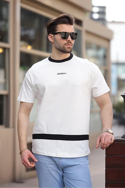 Madmext Ecru Printed 100% Cotton Men's T-Shirt E7135