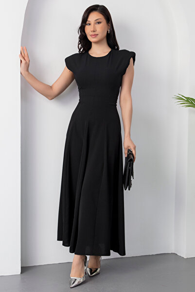 PULLIMM Crew Neck Shoulder Padded Tie Dress Ny4546