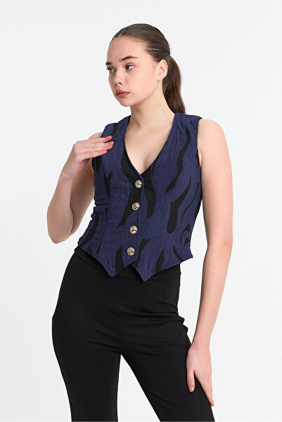 Laranor Desen2 Золота ґудзикова класична жилетка з візерунком Денна та вечірня елегантність 25l8011