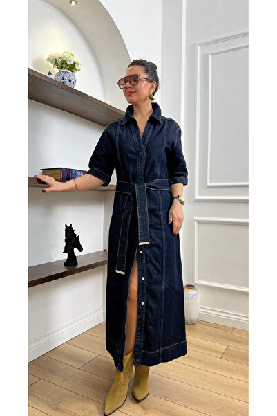 My Blog Μπλε ναυτικό τζιν φόρεμα με λαιμόκοψη V - 250389