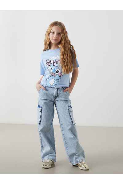 LC Waikiki Lcw Waist Adjustable Elastic Girl's Cargo Jean Pants Fast Fashion