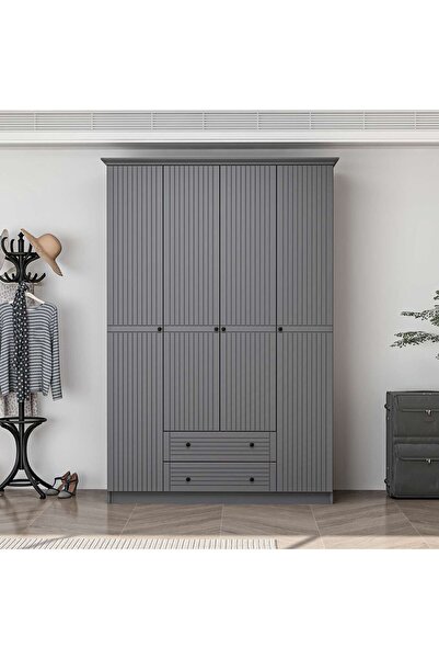 Minar Bona Avangart 4 Mebran Kapaklı 2 Çekmeceli Gardırop - Antrasit