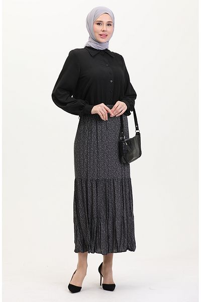 sefamerve Φούστα Φρέσκια Layered Gypsy Large Size 3165A-01 Μαύρη