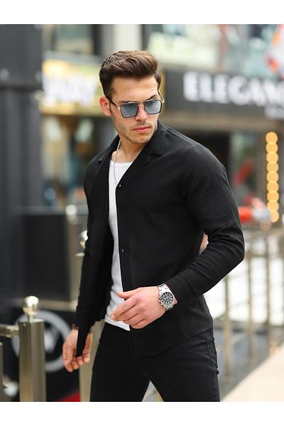 Pobudo Black Linen Look Sports Shirt