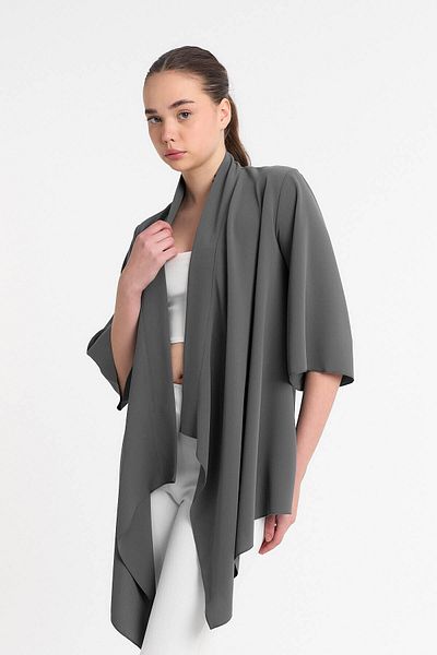 Laranor Gray Shawl Collar Three Quarter Sleeve Kimono - Cardigan - Beach Clothing 25L8019