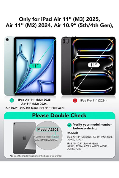 m.tk moveteck iPad Air 11 2025 Uyumlu Kılıf Magnetik Pen Charge Kalem Bölmeli Ayrılabilen Akıllı Uyku Modlu Şeffaf