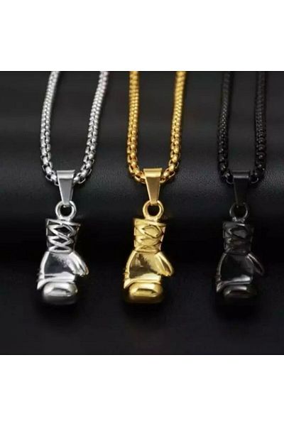 Yıldız Accessory Boxing Glove Steel Necklace in Gold Silver / Black Colors