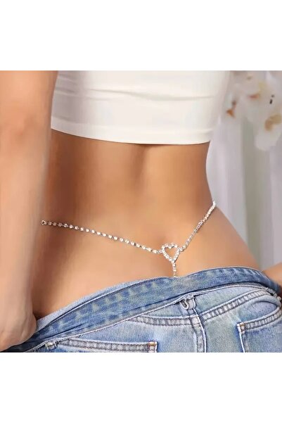 Feron accessories Kadınlar İçin Şık Taşlı Kalp Bikini Vücut Zinciri - Parılda...