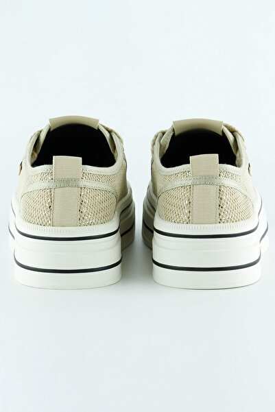 Erkan Saçmacı Beige High Sole Sport Mesh Stone Lace up Platform Sneaker