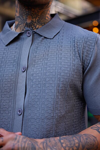 Pobudo Antrasit Renk Detaylı Kısa Kol Triko Gömlek