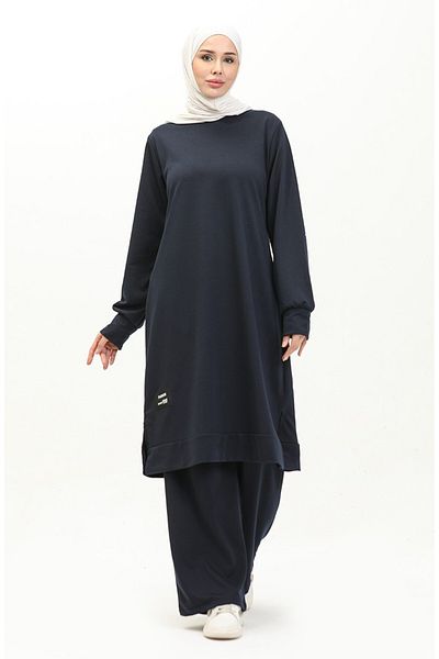 sefamerve Navy Blue 0001-06 Σετ τουνίκ δύο κλωστών και παντελόνι δύο τεμαχίων
