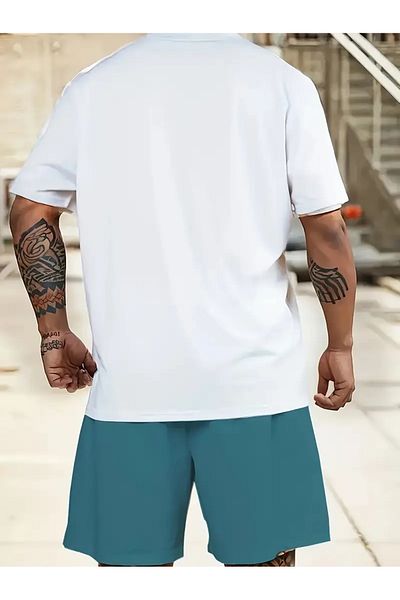 LUNAVISTA Men's Loose Low California Printed T-Shirt and Shorts Set