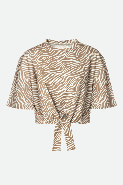 koza iç giyim Kadın Pamuklu Önden Bağlamalı Desenli Crop T-shirt Pijama Takımı