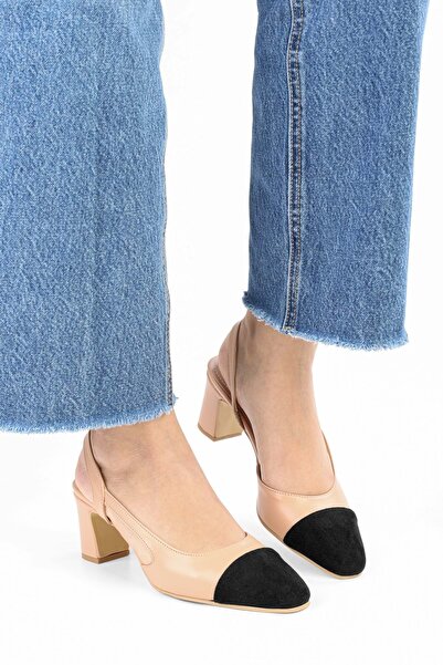 Shoeberry Women's Elya Nude Skin Thick Heeled Shoes