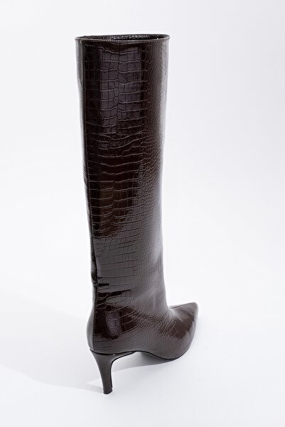 LuviShoes CAMİLA Brown Print női sarkú csizma