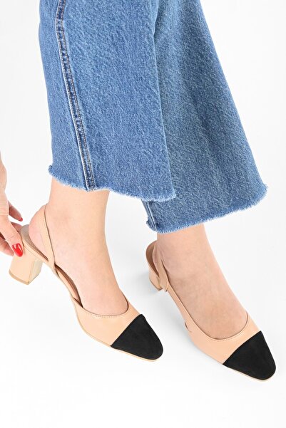 Shoeberry Women's Elya Nude Skin Thick Heeled Shoes