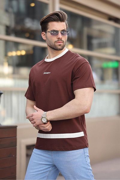 Madmext Ανδρικό T-shirt Bitter Brown με στάμπα 100% βαμβάκι E7135