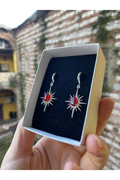 By Atölye Doğal Akik Taşı 925 Ayar Kuzeyyıldızı Gümüş Küpe