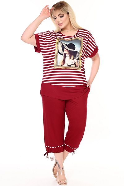 Kheos Round Neck, Lace Shoulder Back, Striped and Printed Blouse, Waist and Leg Elastic, Pocket Trousers Set