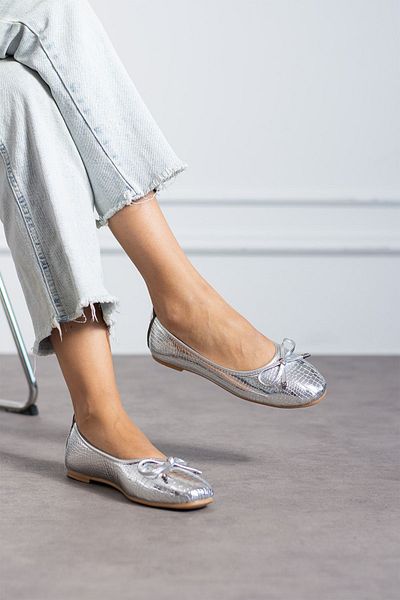 FEMME FATALE Madonna Ballerine Women's Ballet with Bow Gold, Silver, Platinum Color