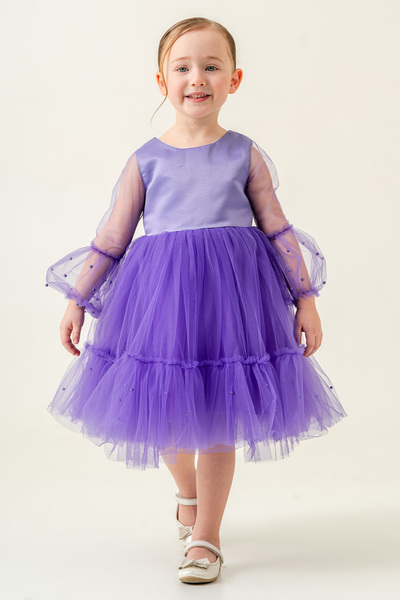 Eray Kids Kız Çocuk Abiye Elbise Mat Saten Incili Fiyonk Detaylı 4-7 Yaş