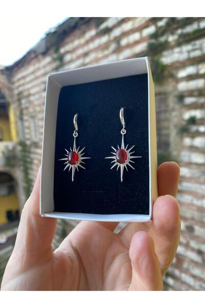 By Atölye Doğal Akik Taşı 925 Ayar Kuzeyyıldızı Gümüş Küpe