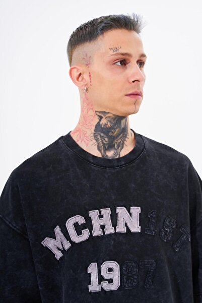 Machinist Ανδρικό μπλουζάκι με κεντημένο oversize Asphalt Cloudy