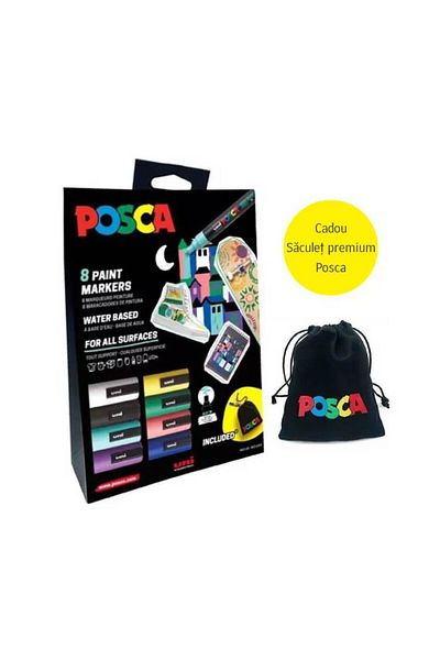 POSCA Set 8 markere in cutie cu saculet