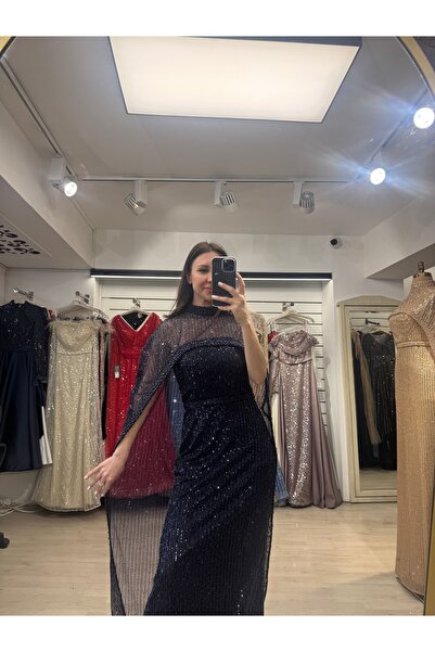 E&A Eren Abiye Pul payet boncuk işlemeli pelerin abiye