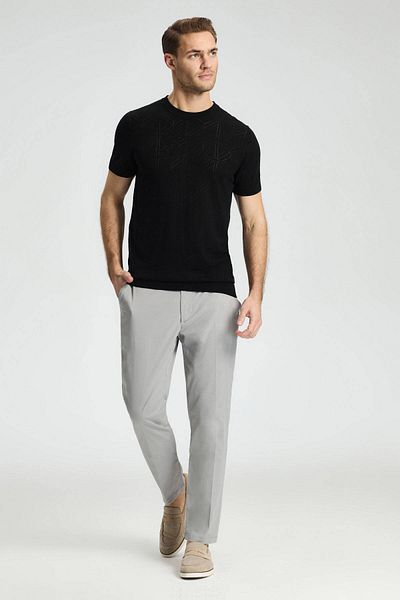 Hemington Openwork Knit Detailed Crew Neck Black T-Shirt