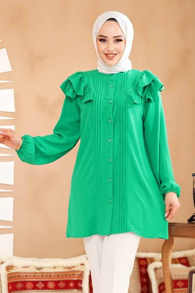 Neva Style Buttoned Green Hijab Tunic 42291Y