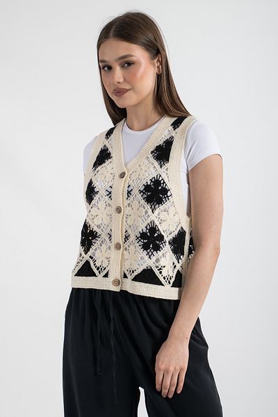 Hatun Atila Pulover din acril cu model HatunAtila Tile Negru - 5151
