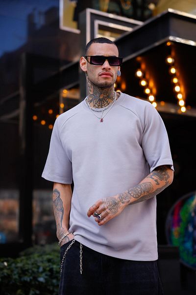 Pobudo Gray Color Half Sleeve Oversize T-Shirt