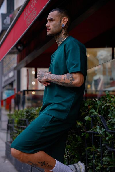 Pobudo Green Color Crew Neck Shorts T-Shirt Set