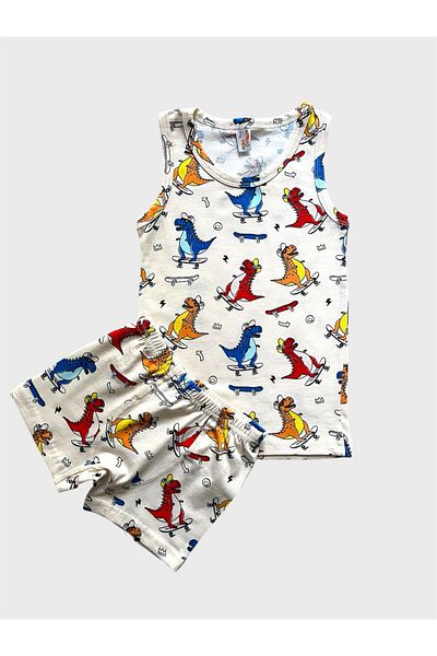 elmas kids Boy's Cotton Ecru Dinosaur Patterned Athlete Boxer Set