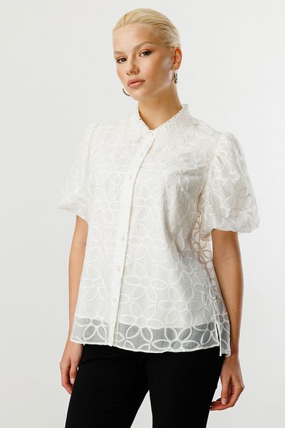 Ekol Tulle Blouse with Lace Embroidered Collar