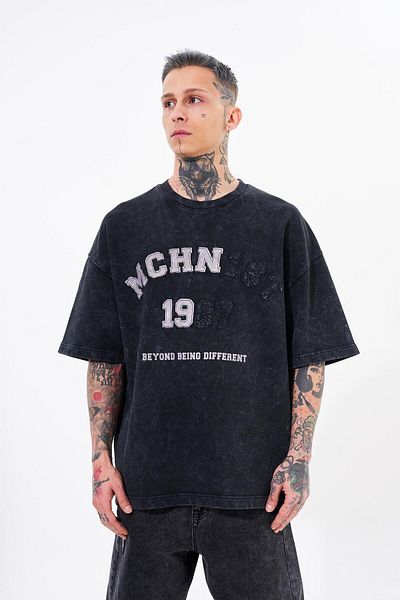 Machinist Ανδρικό μπλουζάκι με κεντημένο oversize Asphalt Cloudy