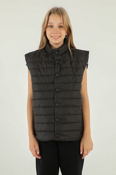 Black One Stand Collar Zipper Double Pocket Detailed Boy's Inflatable Vest
